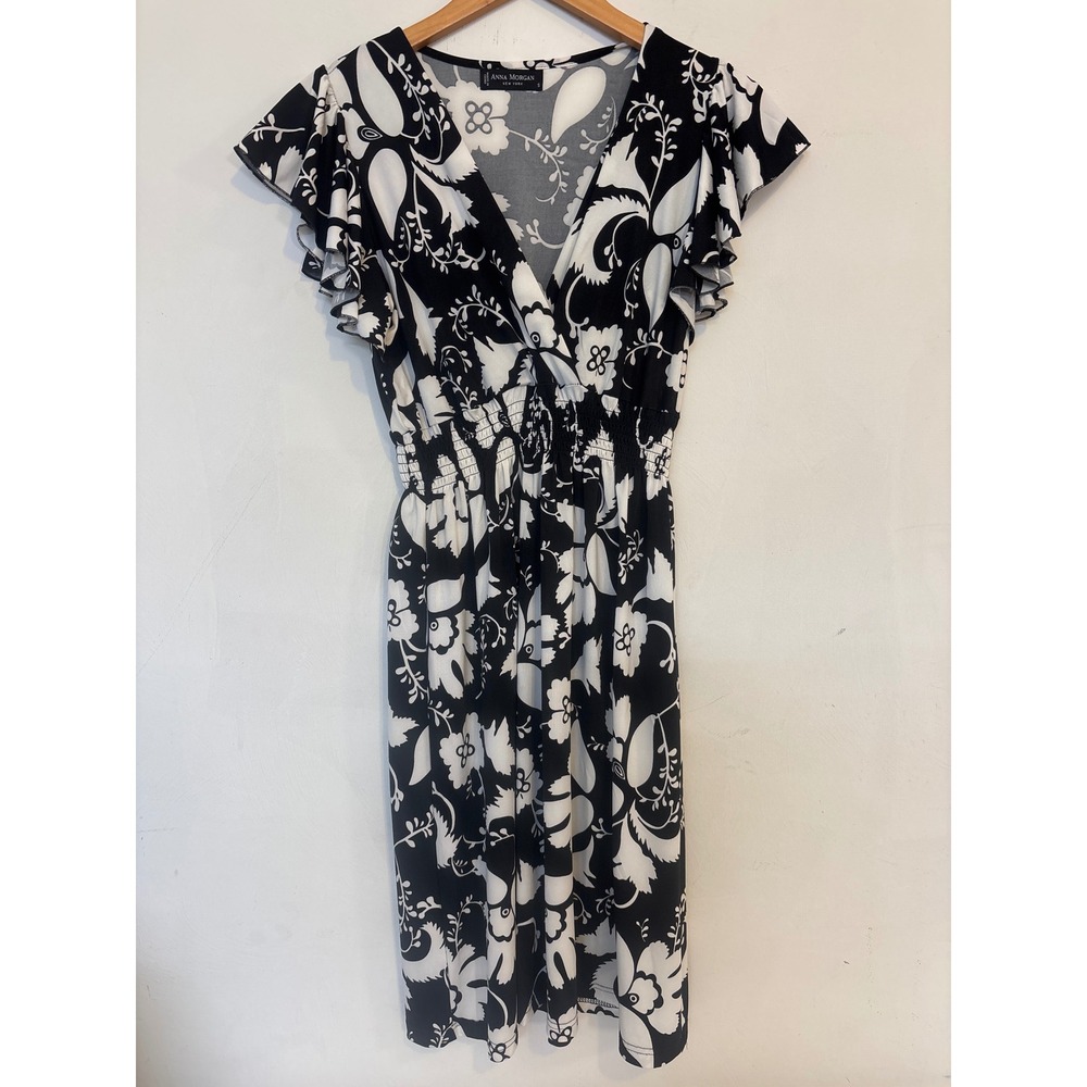 Anna Morgan New York Floral Paisley Flutter Sleeve Smocked Waist Dress Small